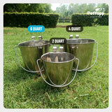 Heavy Duty Stainless Steel Flat Bucket with 2 Hooks - 6 Quart - Pack of 6
