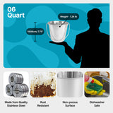 Heavy Duty Stainless Steel Flat Side Bucket - 6 Quart - Pack of 6