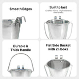 Heavy Duty Stainless Steel Flat Bucket with 2 Hooks - 4 Quart - Pack of 6