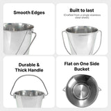 Heavy Duty Stainless Steel Flat Side Bucket - 4 Quart - Pack of 6