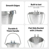 Heavy Duty Stainless Steel Flat Bucket with 2 Hooks - 6 Quart - Pack of 6