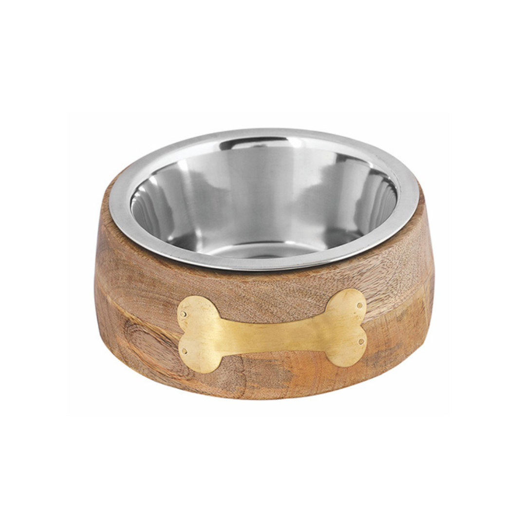 Wooden Copper Bone Round Sleeve Diner With Stainless Steel Removable Bowl