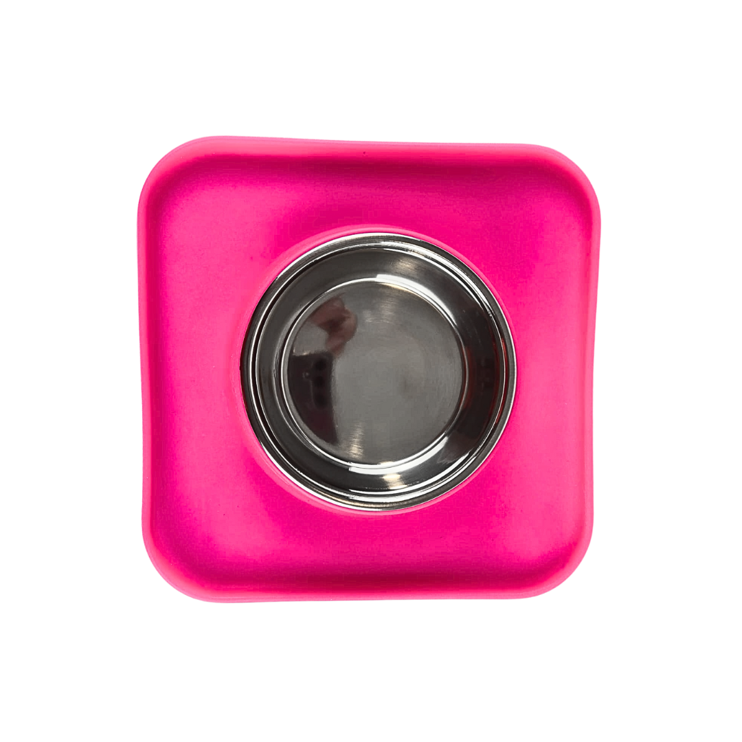 Silicone Square Non Skid Mat with Stainless Steel Bowl - Large - 7 Colors