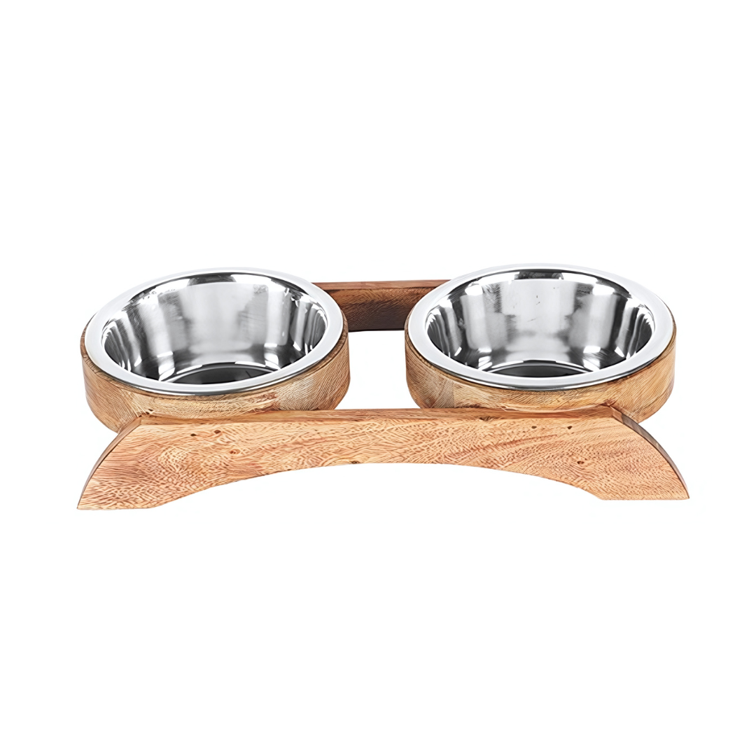 Wooden Standard Double Diner With Removable Stainless Steel Bowls