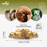 100% Natural Water Buffalo Knee Caps with Meat Dog Treats - Pack of 20