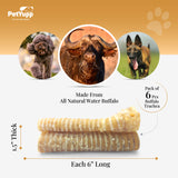 100% Natural Water Buffalo Trachea Dog Chew - Pack of 6, 6 inch