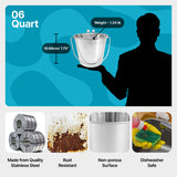 Heavy Duty Stainless Steel Flat Bucket with 2 Hooks - 6 Quart - Pack of 6