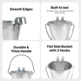 Heavy Duty Stainless Steel Flat Bucket with 2 Hooks - 2 Quart - Pack of 12