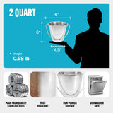 Heavy Duty Stainless Steel Flat Side Bucket - 2 Quart