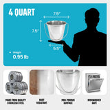 Heavy Duty Stainless Steel Flat Bucket - 4 Quart