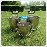 Heavy Duty Stainless Steel Flat Bucket with 2 Hooks - 2 Quart - Pack of 12