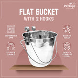 Heavy Duty Stainless Steel Flat Bucket with 2 Hooks - 6 Quart