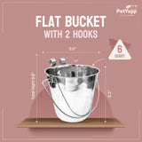 Heavy Duty Stainless Steel Flat Bucket with 2 Hooks - 6 Quart