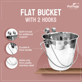 Heavy Duty Stainless Steel Flat Bucket with 2 Hooks - 6 Quart