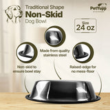 Traditional Shape Non-Skid Stainless Steel Dog Feeding Bowl - 24 Oz