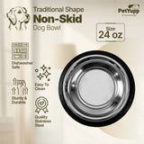 Traditional Shape Non-Skid Stainless Steel Dog Feeding Bowl - 24 Oz