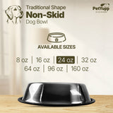 Traditional Shape Non-Skid Stainless Steel Dog Feeding Bowl - 24 Oz