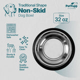 Traditional Shape Non-Skid Stainless Steel Dog Feeding Bowl - 32 Oz