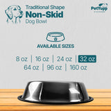 Traditional Shape Non-Skid Stainless Steel Dog Feeding Bowl - 32 Oz