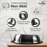 Traditional Shape Non-Skid Stainless Steel Dog Feeding Bowl - All Sizes