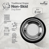 Traditional Shape Non-Skid Stainless Steel Dog Feeding Bowl - All Sizes