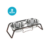 Rustic Iron Double Diner With Bone & Removable Stainless Steel Bowls - 2 Quart