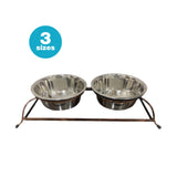 Bronze Finish Iron Double Diner With Removable Stainless Steel Bowls