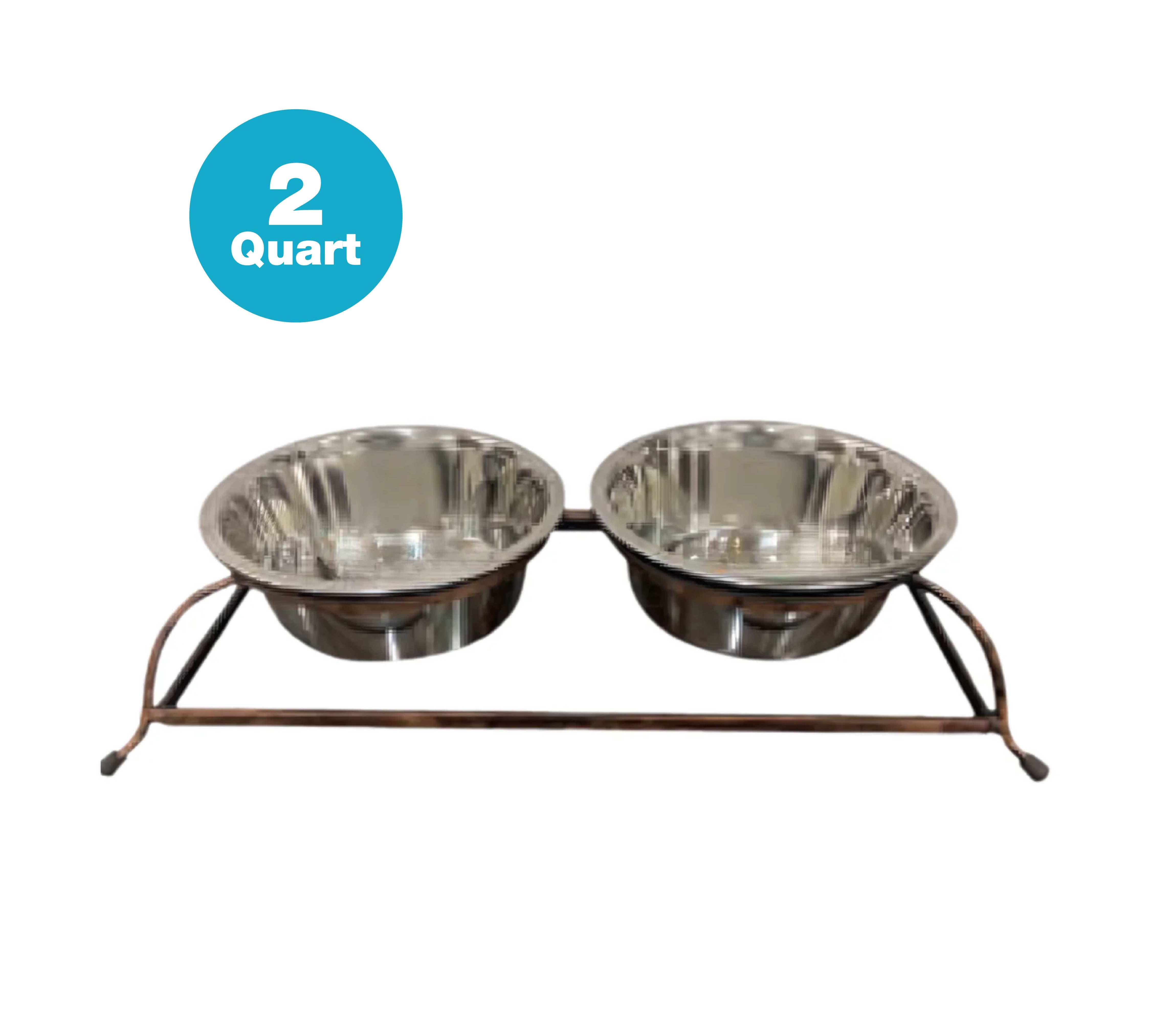 Bronze Finish Iron Double Diner With Removable Stainless Steel Bowls