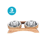 Wooden Standard Double Diner With Removable Stainless Steel Bowls