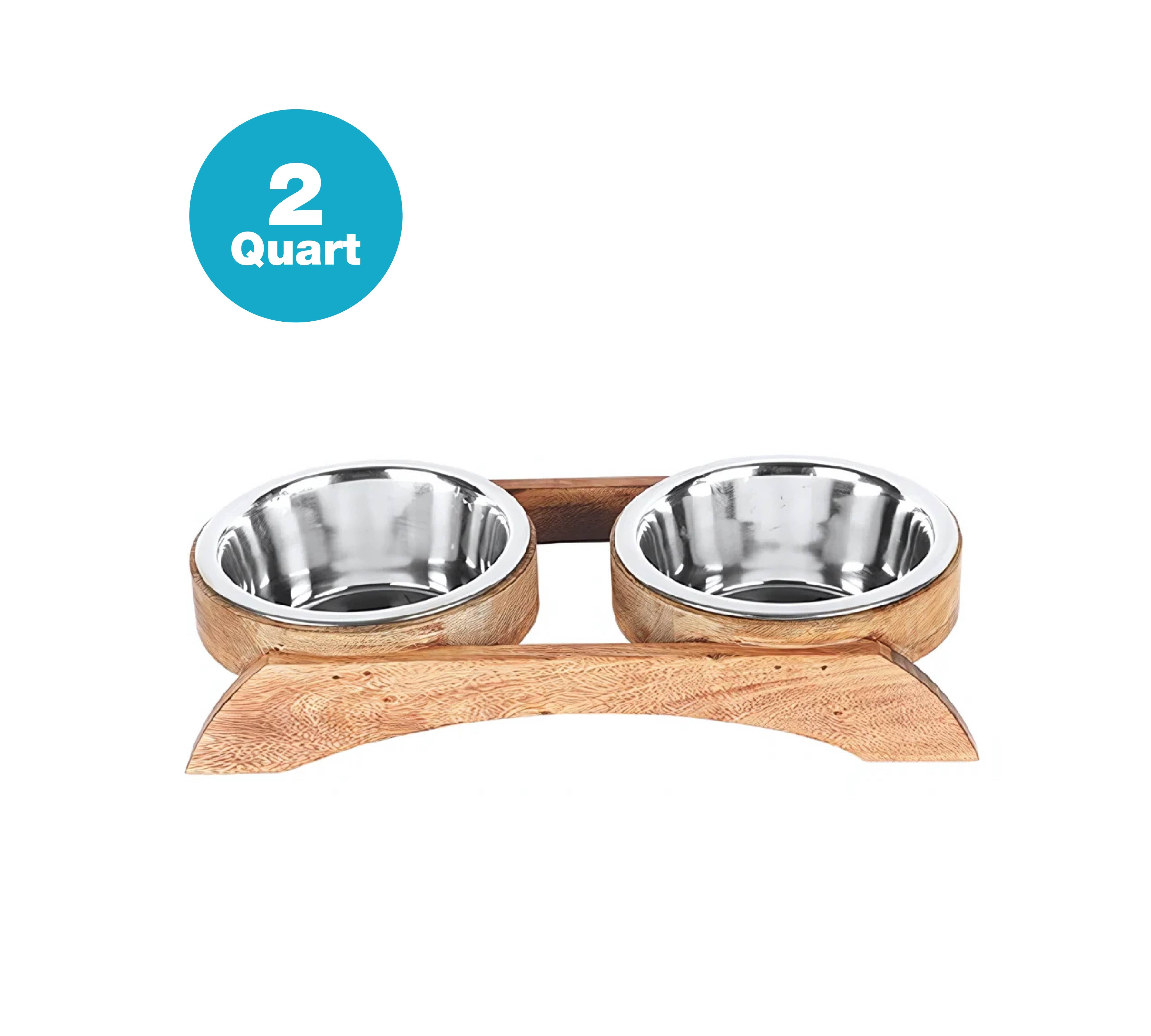 Wooden Standard Double Diner With Removable Stainless Steel Bowls