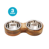 Round Wooden Double Diner With  Stainless steel Removable Bowls