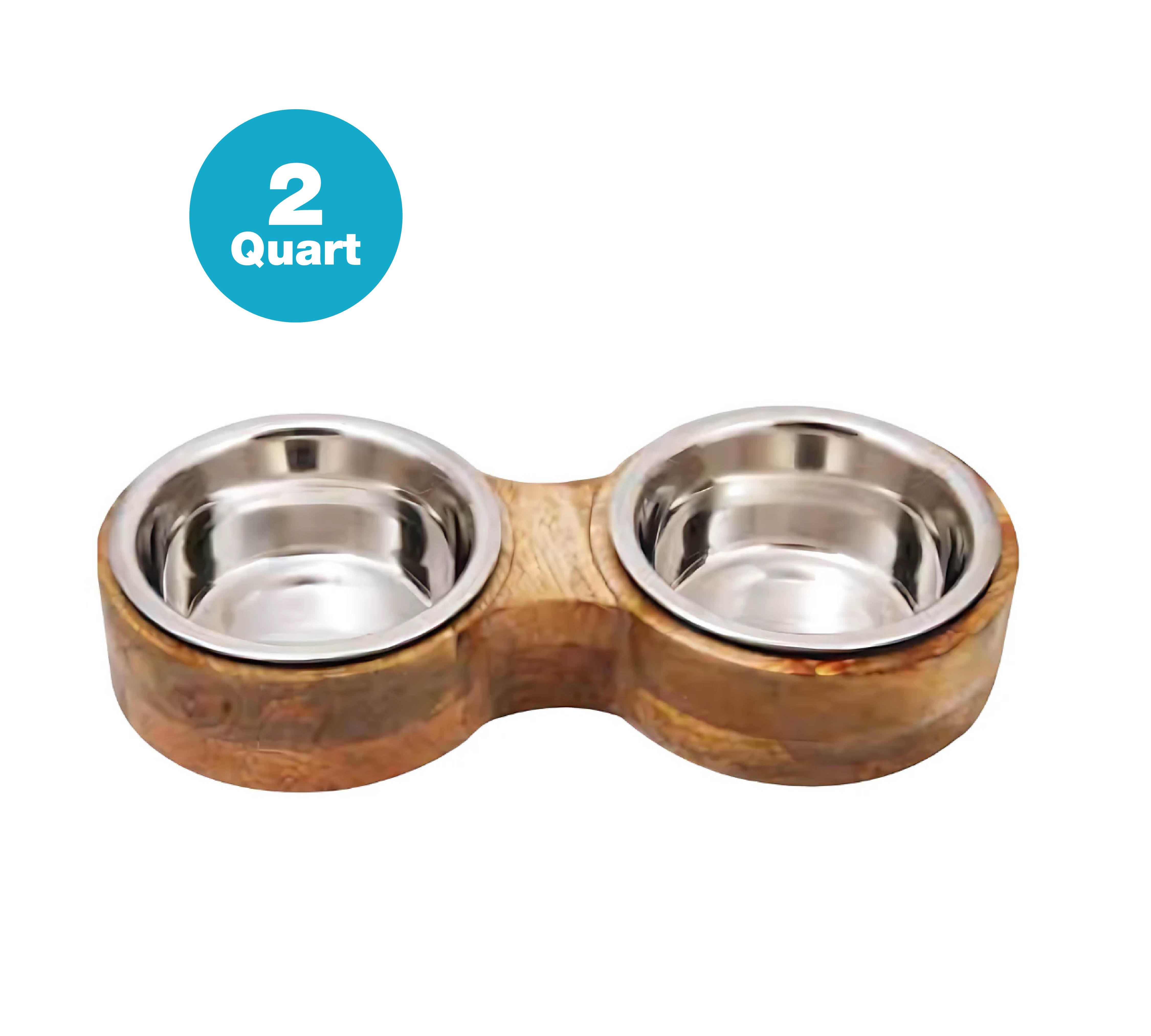 Round Wooden Double Diner With  Stainless steel Removable Bowls