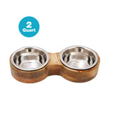 Round Wooden Double Diner With  Stainless steel Removable Bowls - 2 Quart