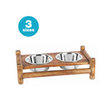 Log Cabin Wooden  Double Diner With Removable Stainless Steel Bowls