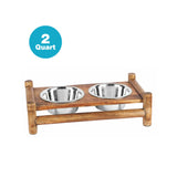 Log Cabin Wooden  Double Diner With Removable Stainless Steel Bowls - 2 Quart