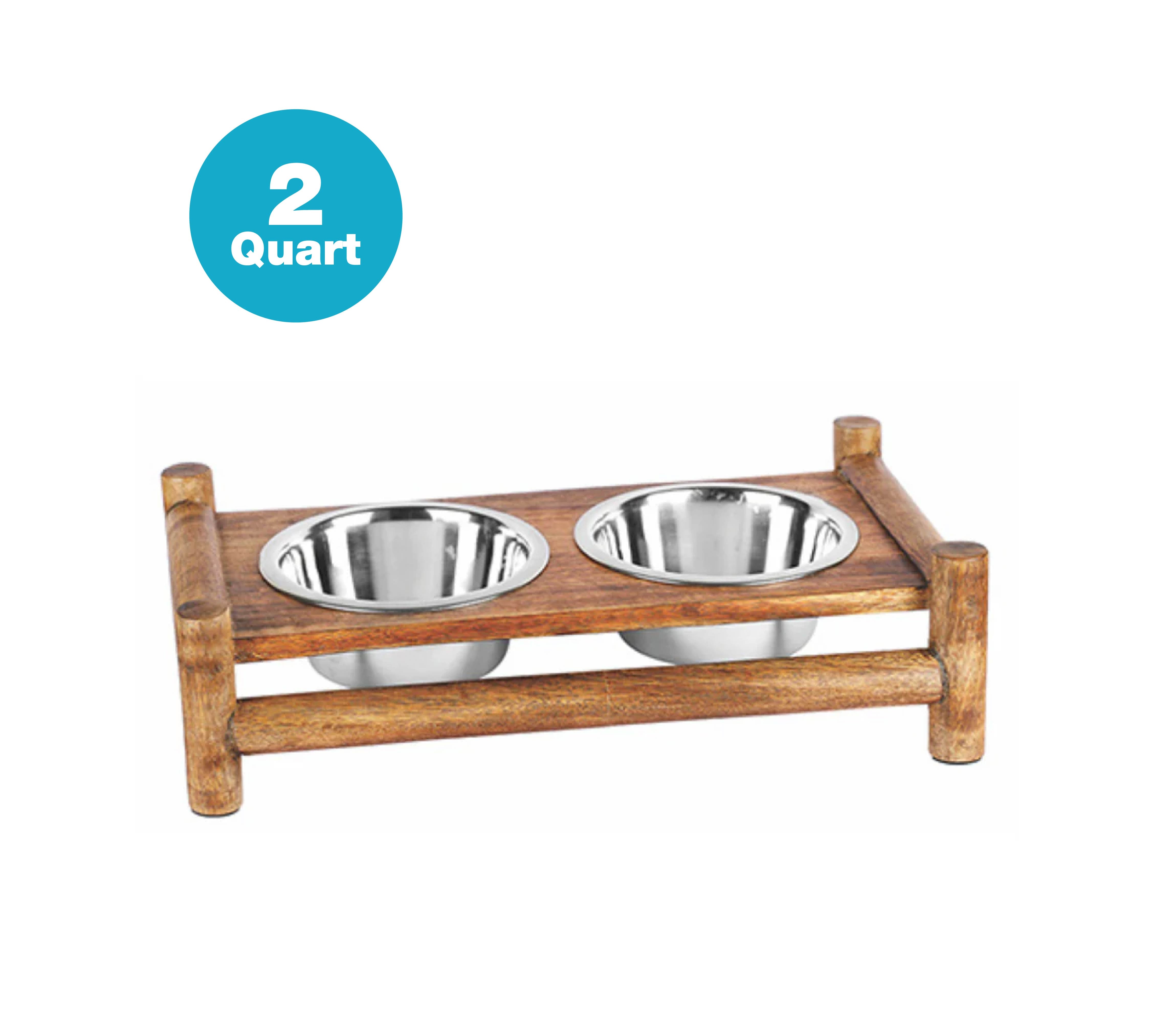Log Cabin Wooden  Double Diner With Removable Stainless Steel Bowls