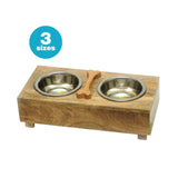 Wooden Bone Design Double Diner With Removable Stainless Steel  Bowls