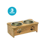 Wooden Paw Design Double Diner With Removable Stainless Steel Bowls