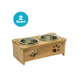 Wooden Paw Design Double Diner With Removable Stainless Steel Bowls - 2 Quart