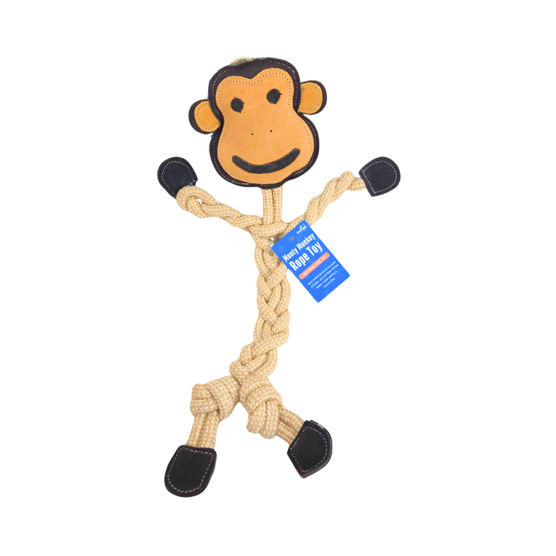 Leather and Cotton Rope Toy - Monty Monkey