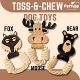 Cotton & Jute Toss-Tug Dog Toy with Genuine Leather - Bear