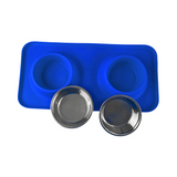 Silicone Rectangular Non Skid Mat with Stainless Steel Bowls - Small - 7 Colors
