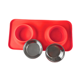 Silicone Rectangular Non Skid Mat with Stainless Steel Bowls - Small - 7 Colors
