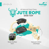 24" Cotton / Jute Rope Tug Toy with Buffalo Horn (Medium)