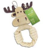 Cotton & Jute Toss-Tug Dog Toy with Genuine Leather - Moose