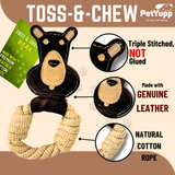 Cotton & Jute Toss-Tug Dog Toy with Genuine Leather - Bear