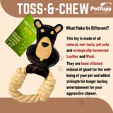 Cotton & Jute Toss-Tug Dog Toy with Genuine Leather - Bear