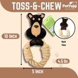 Cotton & Jute Toss-Tug Dog Toy with Genuine Leather - Bear