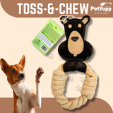 Cotton & Jute Toss-Tug Dog Toy with Genuine Leather - Bear