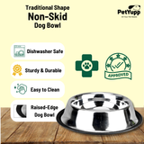 Traditional Shape Non-Skid Stainless Steel Dog Feeding Bowl - All Sizes